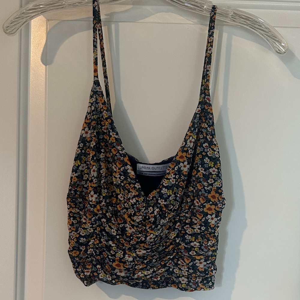 Urban Outfitters Black Floral Cropped Cami
